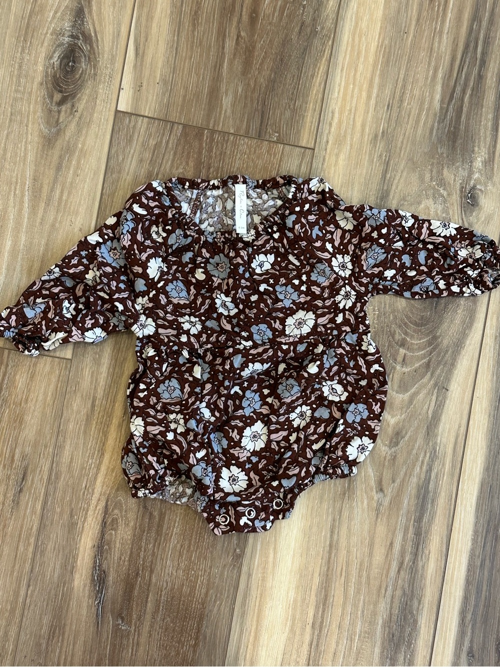 Rylee + Cru Long Sleeve Bubble Romper Holiday Bloom Autumn Brown Floral 0-3 mo - Picture 7 of 7